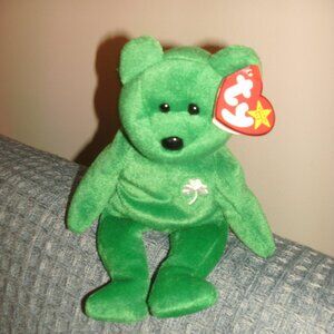 Ty Beanie Baby Babies Green Erin The Bear 1997 with Tag Plush Toy Irish Shamrock
